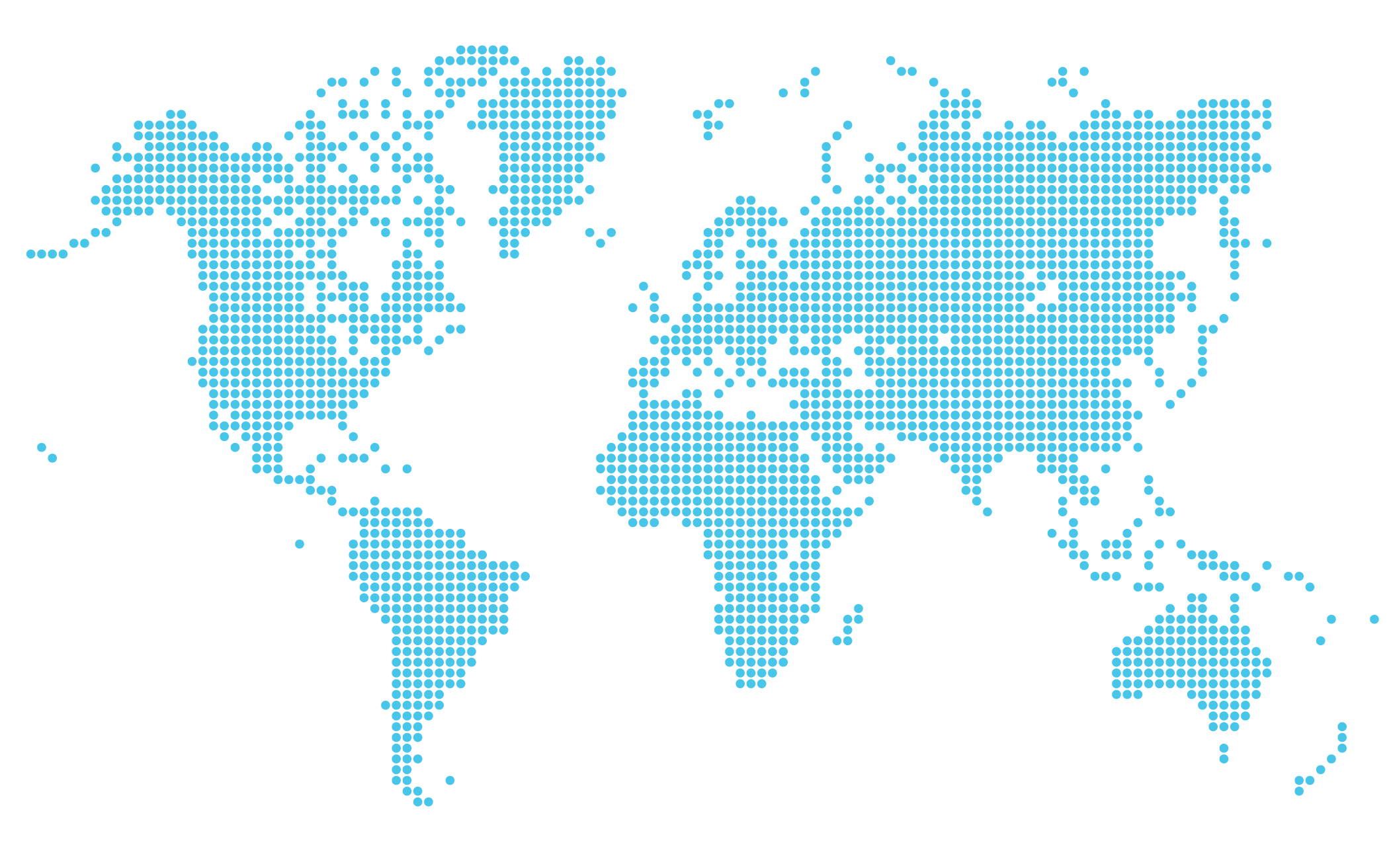 A blue map of the world with black background