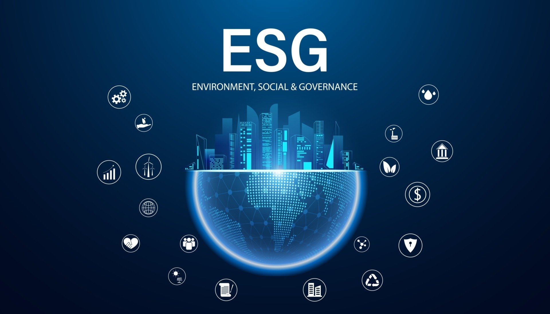 A blue globe with the word esg in it.